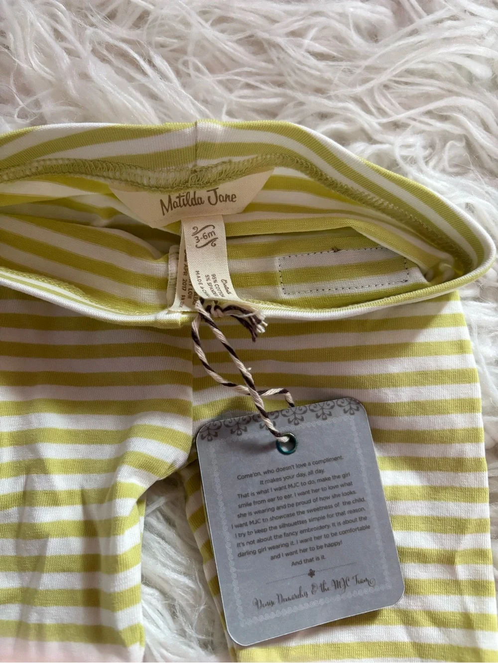 NWT Matilda Jane Finger Puppet Leggings 3–6M Make Believe Green Stripe Baby